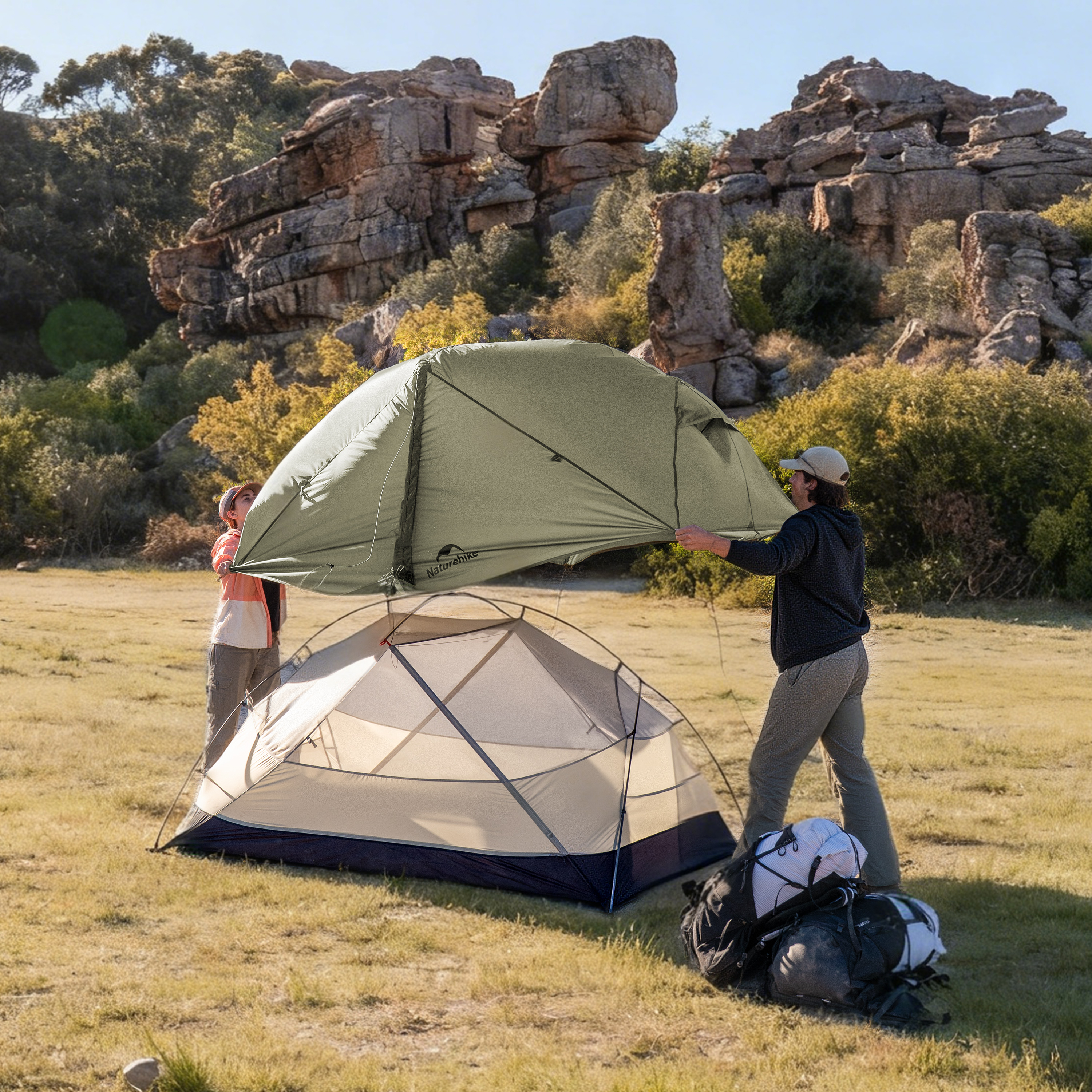 Naturehike ultraľahký stan Mongar 2 séria Pro 20D 1956g - olivový